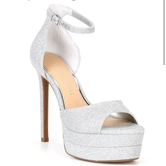 Gianni Bini Chellsie Glitter Ankle Strap Silver Glitter Heels - Picture 1 of 15